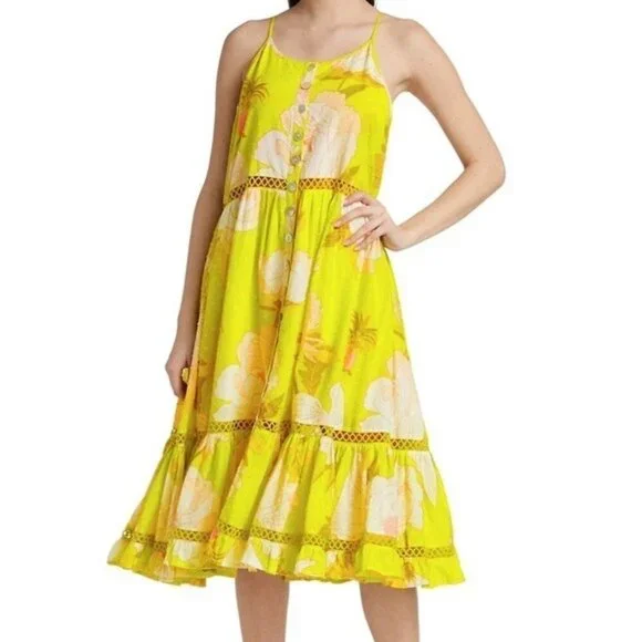 Farm Rio Women’s Neon Garden‎ Cotton Midi Dress - Size Small